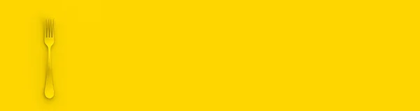 フォークは黄色の背景に黄色です 水平画像 サイトへの挿入のためのバナー 3D画像 3Dレンダリング — ストック写真