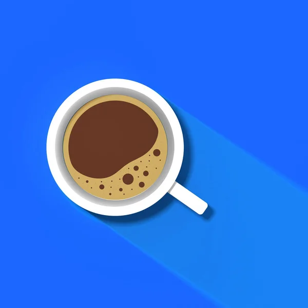 青い背景に白いコーヒーカップ カップからの長い影 爽快な飲み物 正方形の画像 3D画像 3Dレンダリング — ストック写真
