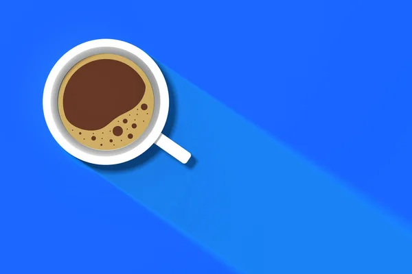 青い背景に白いコーヒーカップ カップからの長い影 爽快な飲み物 水平方向の画像 3D画像 3Dレンダリング — ストック写真