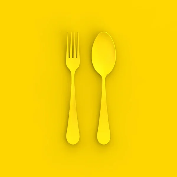 Spoon Fork Yellow Yellow Background Square Image Image Rendering — Stock Photo, Image