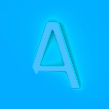 A harfi, Cyan Blue arka planında Cyan Blue. Mektubun bir kısmı arka planda kaldı. Kare görüntü. 3 boyutlu görüntü. 3B görüntüleme.
