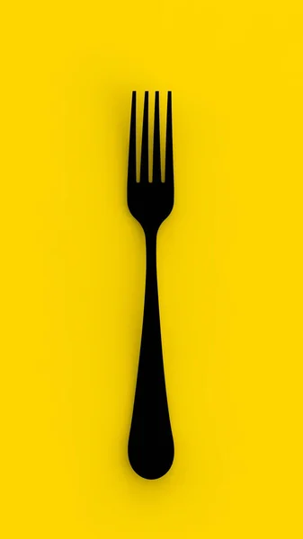 Fork Preto Fundo Amarelo Objeto Isolado Imagem Vertical Imagem Renderização — Fotografia de Stock