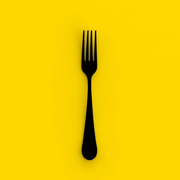 Fork Preto Fundo Amarelo Objeto Isolado Imagem Quadrada Imagem Renderização — Fotografia de Stock