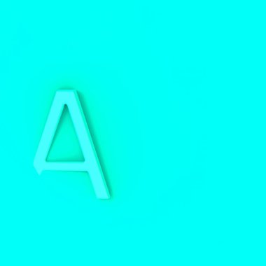 A harfi, Aquamarine 'in arka planındaki Aquamarine. Mektubun bir kısmı arka planda kaldı. Kare görüntü. 3 boyutlu görüntü. 3B görüntüleme.