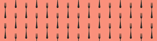 Seamless Pattern Fork Top View Pastel Red Background Template Applying — Stock Photo, Image