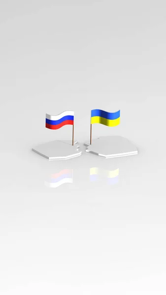 Flags Ukraine Russia Stand Side Side Different Islands Gray Background — Stock Photo, Image