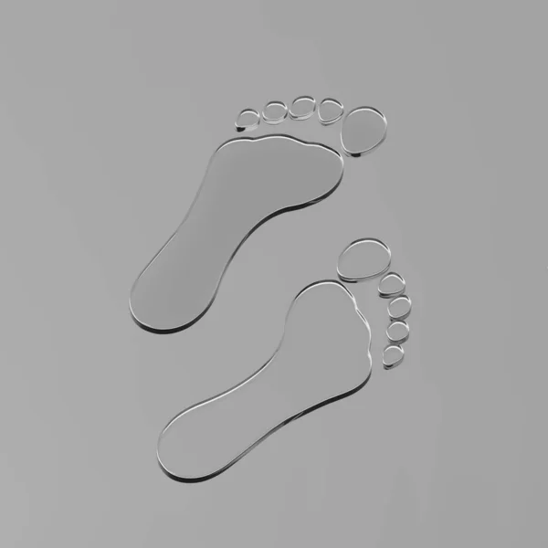 Glass Trail Bare Feet Gray Background Bare Footprint Square Image — Stock Photo, Image