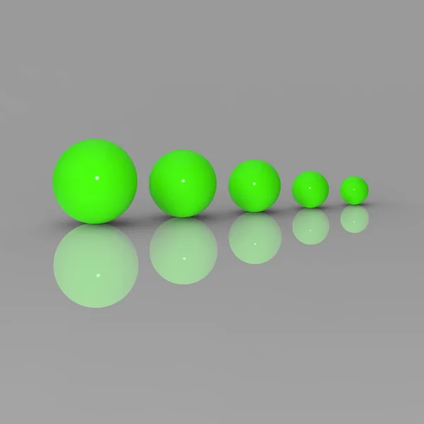 Különböző Méretű Neon Zöld Színű Üveggolyó Szürke Háttérrel Növekszik Valami — Stock Fotó