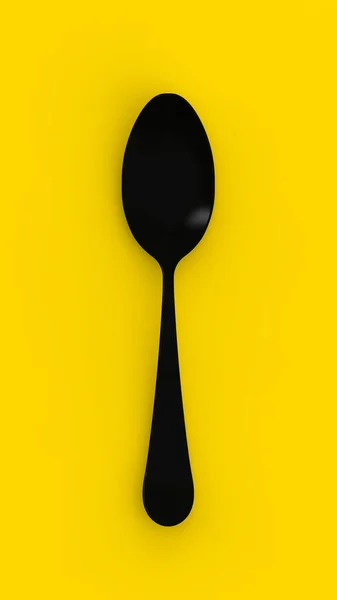 Spoon Fekete Yello Háttér Elszigetelt Tárgy Lapos Fekvés Függőleges Kép — Stock Fotó