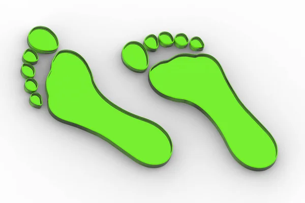 Two Green Glass Bare Footprints Bare Footprint Close Horizontal Image — Stock Photo, Image