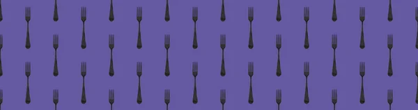 Seamless Pattern Fork Top View Fiolet Background Template Applying Surface — Stockfoto