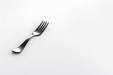 Çatal gri arka planda siyahtır. Ayrı bir nesne. Yatay görüntü. 3 boyutlu görüntü. 3B görüntüleme.