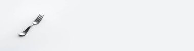 Çatal gri arka planda siyahtır. Ayrı bir nesne. Yatay görüntü. Bölgeye yerleştirme pankartı. 3 boyutlu görüntü. 3B görüntüleme.
