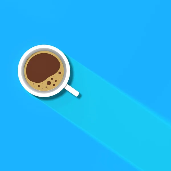 青い背景に白いコーヒーカップ カップからの長い影 爽快な飲み物 正方形の画像 3D画像 3Dレンダリング — ストック写真