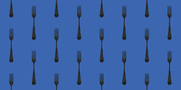 Pattern Fork Top View Blue Background Template Applying Surface Flat — Photo