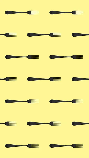 Seamless Pattern Fork Top View Pastel Yellow Background Template Applying — Photo