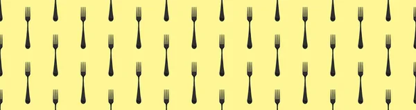 Seamless Pattern Fork Top View Pastel Yellow Background Template Applying — Photo