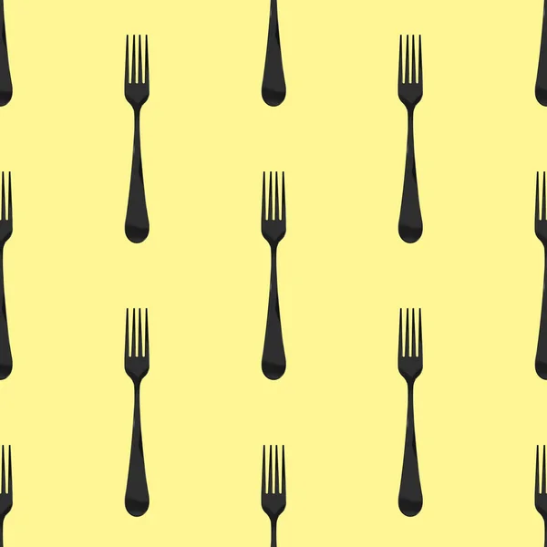 Seamless pattern. Fork top view on pastel yellow background. Template for applying to surface. Flat lay. 3D image. 3D rendering.
