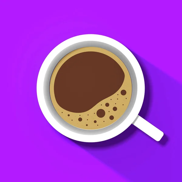 White Cup Coffee Violet Background Long Shadow Cup Invigorating Drink — 图库照片