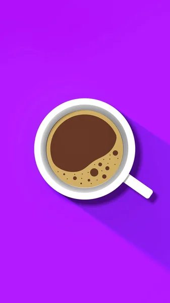 White Cup Coffee Violet Background Long Shadow Cup Invigorating Drink — Photo