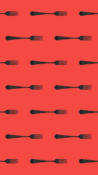 Seamless Pattern Fork Top View Red Background Template Applying Surface — Stock Photo, Image