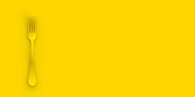 Çatal sarı arka planda sarı renktedir. Bölgeye yerleştirilmek için pankart. Metin koşu alanı için yer. Yatay görüntü. 3 boyutlu görüntü. 3B görüntüleme.