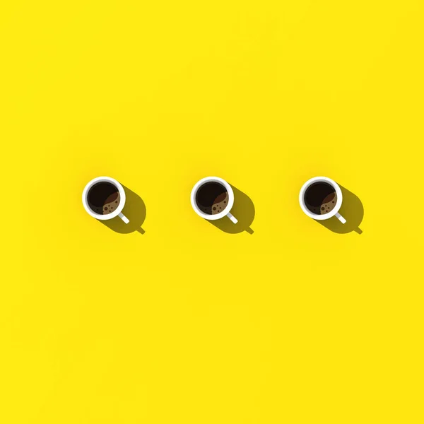 Three White Cups Coffee Yellow Background View Square Image Image — Stock Photo, Image