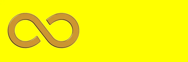 The sign of infinity is golden, isolated on a yellow background. Symbol of infinity. Banner for insertion into site. Place for text cope space. Horizontal image. 3D image. 3D rendering.