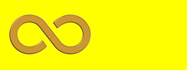Znak Nieskończoności Jest Złoty Odizolowany Żółtym Tle Symbol Nieskończoności Baner — Zdjęcie stockowe