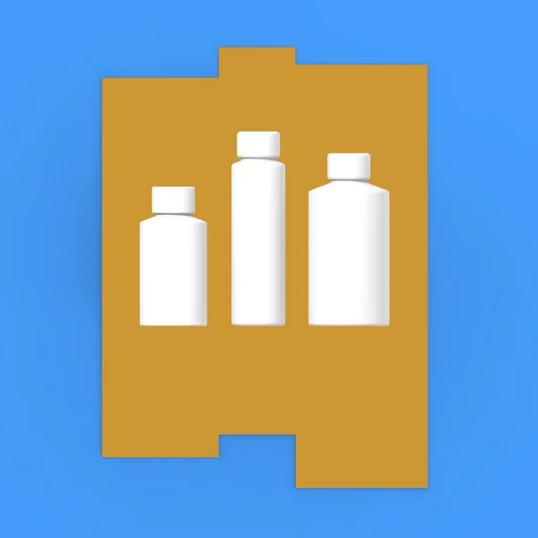 Vita Kosmetiska Flaskor Isolerade Blå Bakgrund Kosmetiska Förpackningar Tre Behållare — Stockfoto