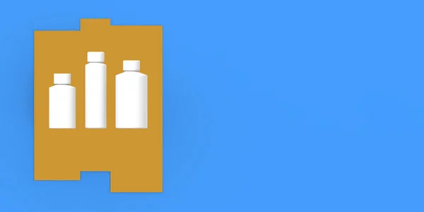 Witte Cosmetische Flessen Geïsoleerd Een Blauwe Achtergrond Cosmetische Verpakking Drie — Stockfoto