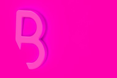 B harfi pembe arka planda. Mektubun bir kısmı arka planda kaldı. Yatay görüntü. 3 boyutlu görüntü. 3B görüntüleme.