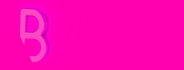 B harfi pembe arka planda. Mektubun bir kısmı arka planda kaldı. Bölgeye yerleştirme pankartı. Metin koşu alanı için yer. Yatay görüntü. 3 boyutlu görüntü. 3B görüntüleme.