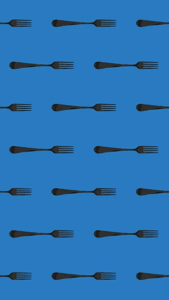 Seamless Pattern Fork Top View Blue Blue Background Template Applying — Stock Photo, Image