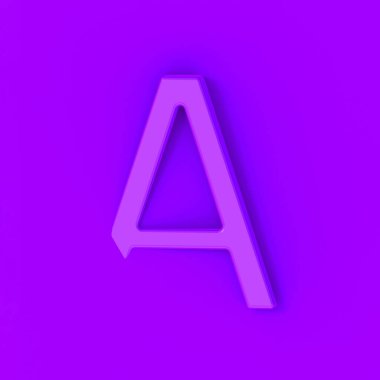 A harfi menekşe arkaplanda menekşe rengi. Mektubun bir kısmı arka planda kaldı. Kare görüntü. 3 boyutlu görüntü. 3B görüntüleme.