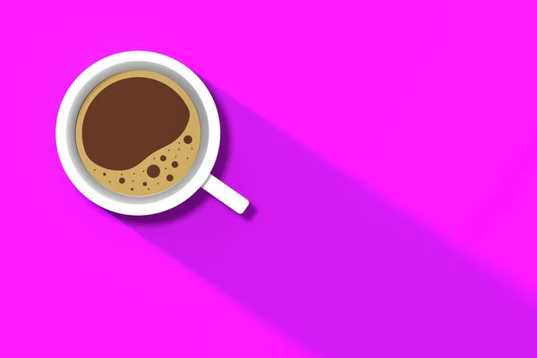 ピンクの背景に白いコーヒーカップ カップからの長い影 爽快な飲み物 水平方向の画像 3D画像 3Dレンダリング — ストック写真