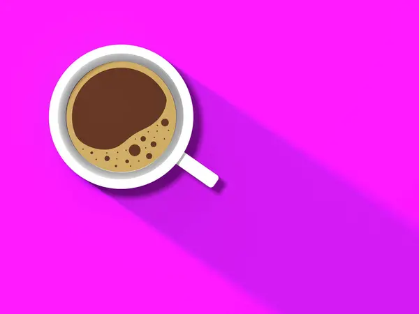 黄色の背景に白いコーヒーカップ カップからの長い影 爽快な飲み物 水平方向の画像 3D画像 3Dレンダリング — ストック写真