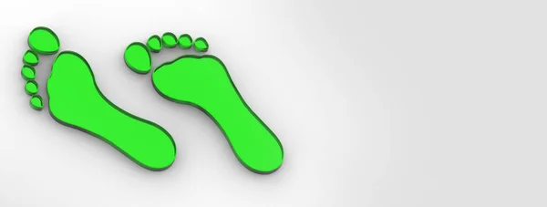Два Зеленых Стеклянных Босых Следа Отпечаток Босых Ног Знамя Вставки — стоковое фото