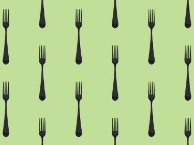 Desen. Bezelye arkaplanındaki çatal üst görünümü. Yüzeye başvurmak için şablon. Düz yatıyordu. Yatay görüntü. 3 boyutlu görüntü. 3B görüntüleme.