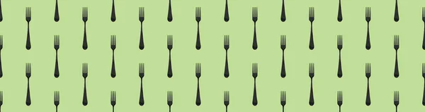 pattern. Fork top view on pea background. Template for applying to surface. Flat lay. Banner for insertion into site. 3D image. 3D rendering.