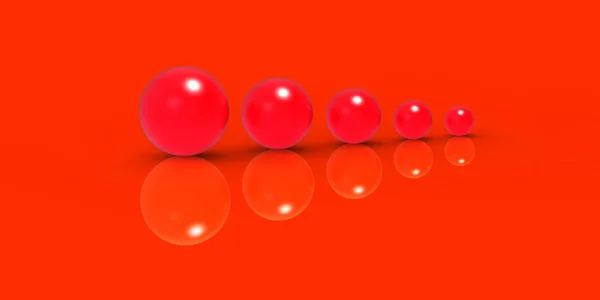 Cinco Bolas Vidrio Diferentes Tamaños Color Rojo Sobre Fondo Rojo —  Fotos de Stock
