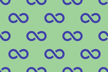 Desen. Sonsuzluk işareti mavi, sarı yeşil arka planda izole edilmiş. Sonsuzluğun sembolü. Yatay görüntü. 3 boyutlu görüntü. 3d oluşturma