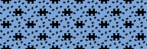 Desen. Pastel mavi arka planda siyah yapboz elementlerinin resmi. Bilmece. Yüzeye uygulama şablonu. Bölgeye yerleştirme pankartı. 3 boyutlu görüntü. 3B görüntüleme.