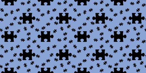 Modèle Image Éléments Puzzle Noir Sur Fond Bleu Pastel Énigme — Photo