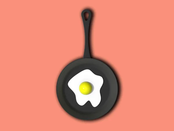 Fried Egg Frying Pan Pastel Red Backgrounds View Hot Device — Stock Photo, Image