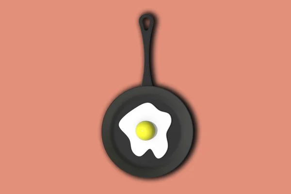 Fried Egg Frying Pan Pastel Red Backgrounds View Hot Device — Stock Photo, Image