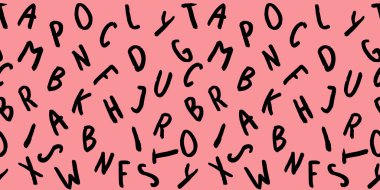 Klavye sembolleri ile şablon. Bir dizi mektup. Yüzey şablonu. Pastel mor arka plan. Yatay resim