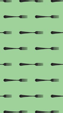 Desen. Sarı arka planda çatal üst görünümü. Yüzeye başvurmak için şablon. Dikey görüntü. Düz yatıyordu. 3 boyutlu görüntü. 3B görüntüleme.