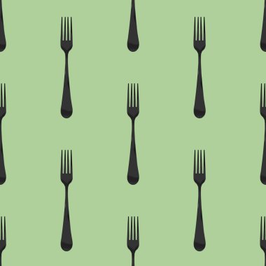 Kusursuz desen. Sarı arka planda çatal üst görünümü. Yüzeye başvurmak için şablon. Kare görüntü. Düz yatıyordu. 3 boyutlu görüntü. 3B görüntüleme.