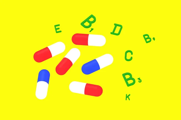 Cápsulas Médicas Diferentes Colores Detección Vitaminas Por Símbolos Color Verde — Foto de Stock